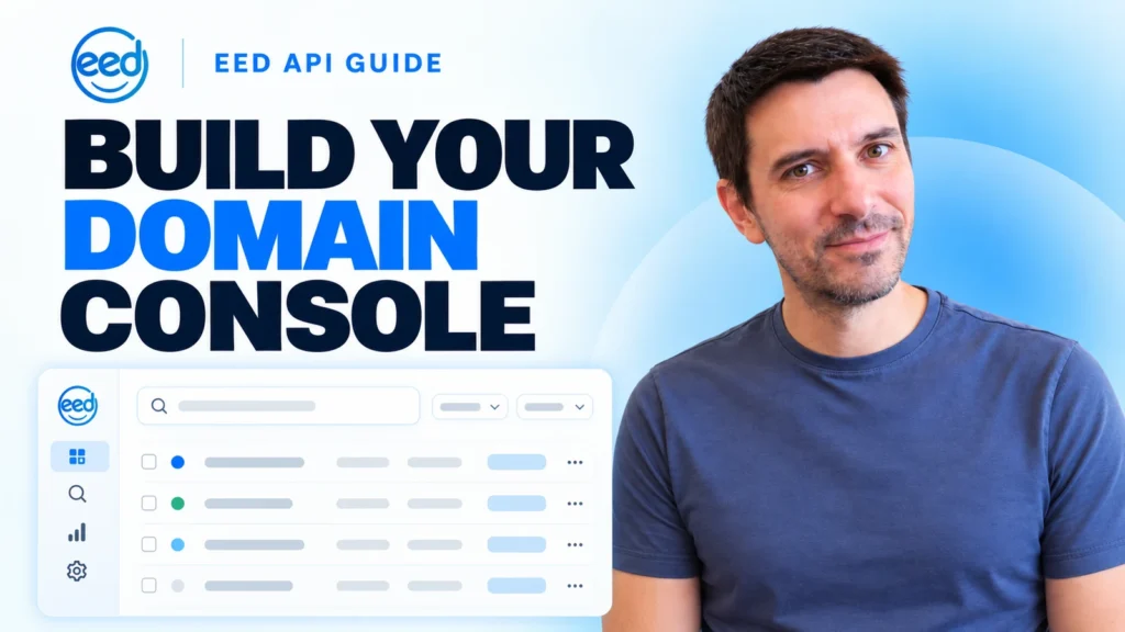 Build your domain console with the Easy Expired Domains API: presenter alongside a conceptual reporting panel.